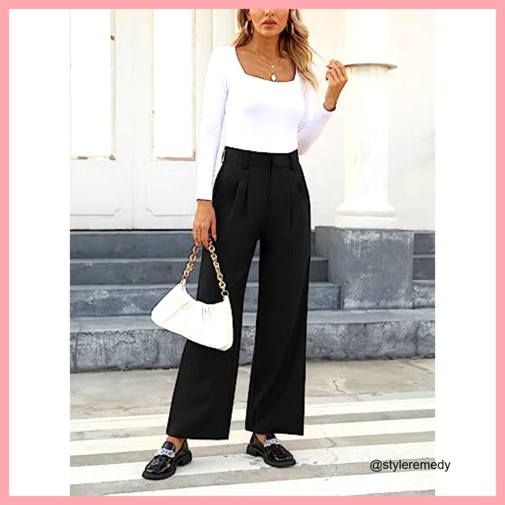 High Waisted Work Pants Business Casual Office Dress Trousers with Pockets - Picture 3 of 7